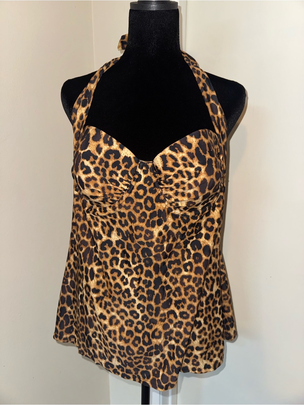 smart & sexy Leopard Halter Swim Tank - Brown/Black - Picture 2 of 3
